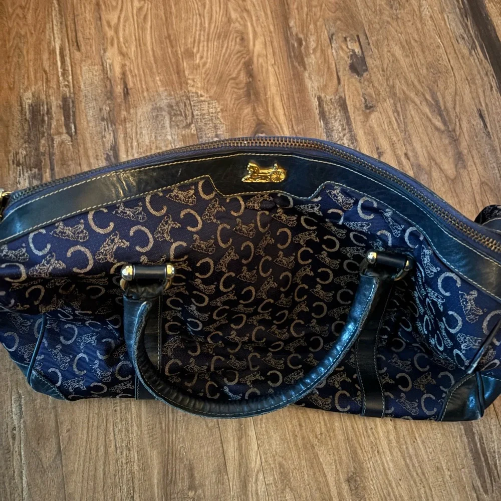 Vintage Celine Boston Bag in Navy Blue with a Triomphe Monogram. - Picture 2 of 4